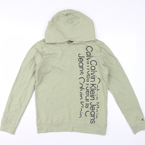 Calvin Klein Jeans Boys Green 16 Years Pullover Logo Hoodie Cotton