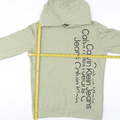 Calvin Klein Jeans Boys Green 16 Years Pullover Logo Hoodie Cotton