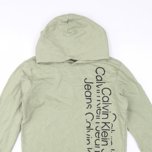 Calvin Klein Jeans Boys Green 16 Years Pullover Logo Hoodie Cotton
