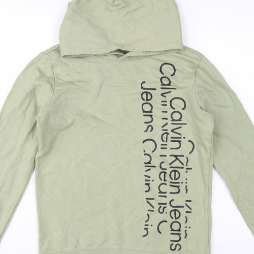 Calvin Klein Jeans Boys Green 16 Years Pullover Logo Hoodie Cotton