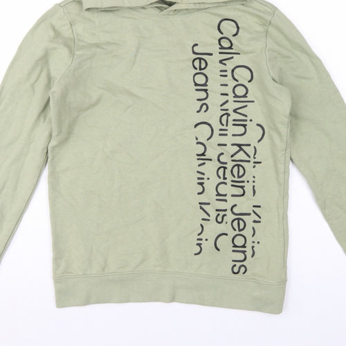 Calvin Klein Jeans Boys Green 16 Years Pullover Logo Hoodie Cotton