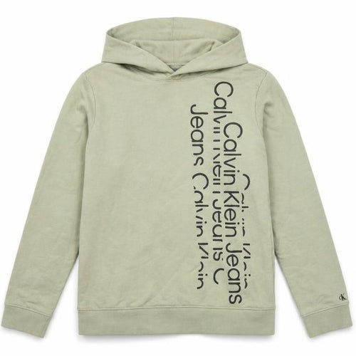 Calvin Klein Jeans Boys Green 16 Years Pullover Logo Hoodie Cotton