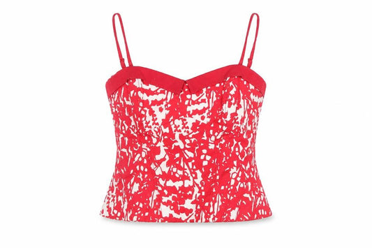 Coast Women Red White Cotton Geometric Camisole Tank Top UK 10