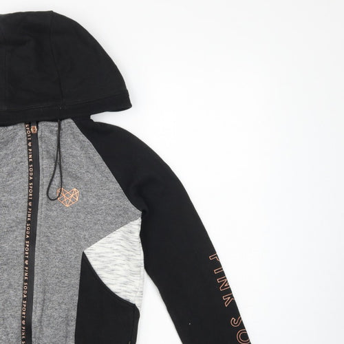 Pink Soda Sport Women's Black Grey Full Zip Hoodie UK 6 Colourblock