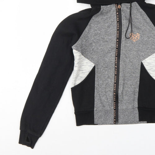 Pink Soda Sport Women's Black Grey Full Zip Hoodie UK 6 Colourblock