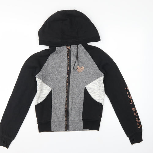 Pink Soda Sport Women's Black Grey Full Zip Hoodie UK 6 Colourblock