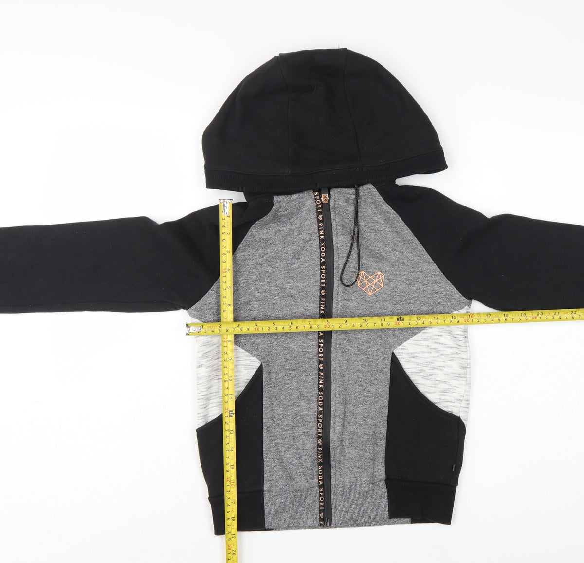Pink Soda Sport Women's Black Grey Full Zip Hoodie UK 6 Colourblock