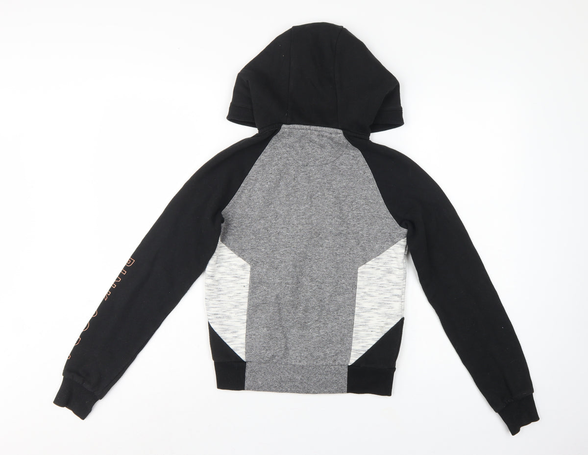 Pink Soda Sport Women's Black Grey Full Zip Hoodie UK 6 Colourblock