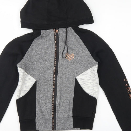 Pink Soda Sport Women's Black Grey Full Zip Hoodie UK 6 Colourblock