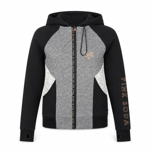 Pink Soda Sport Women's Black Grey Full Zip Hoodie UK 6 Colourblock
