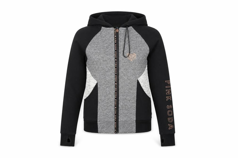 Pink Soda Sport Women's Black Grey Full Zip Hoodie UK 6 Colourblock