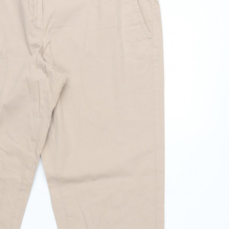 Marks and Spencer Women Beige UK 12 Cotton Stretch Tapered Chino Trousers