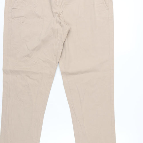 Marks and Spencer Women Beige UK 12 Cotton Stretch Tapered Chino Trousers