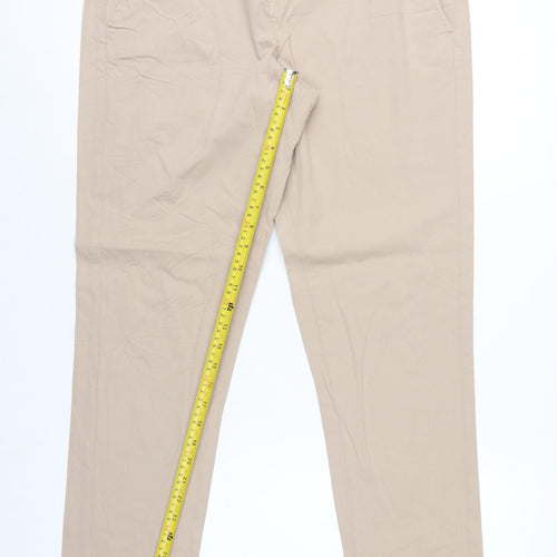 Marks and Spencer Women Beige UK 12 Cotton Stretch Tapered Chino Trousers