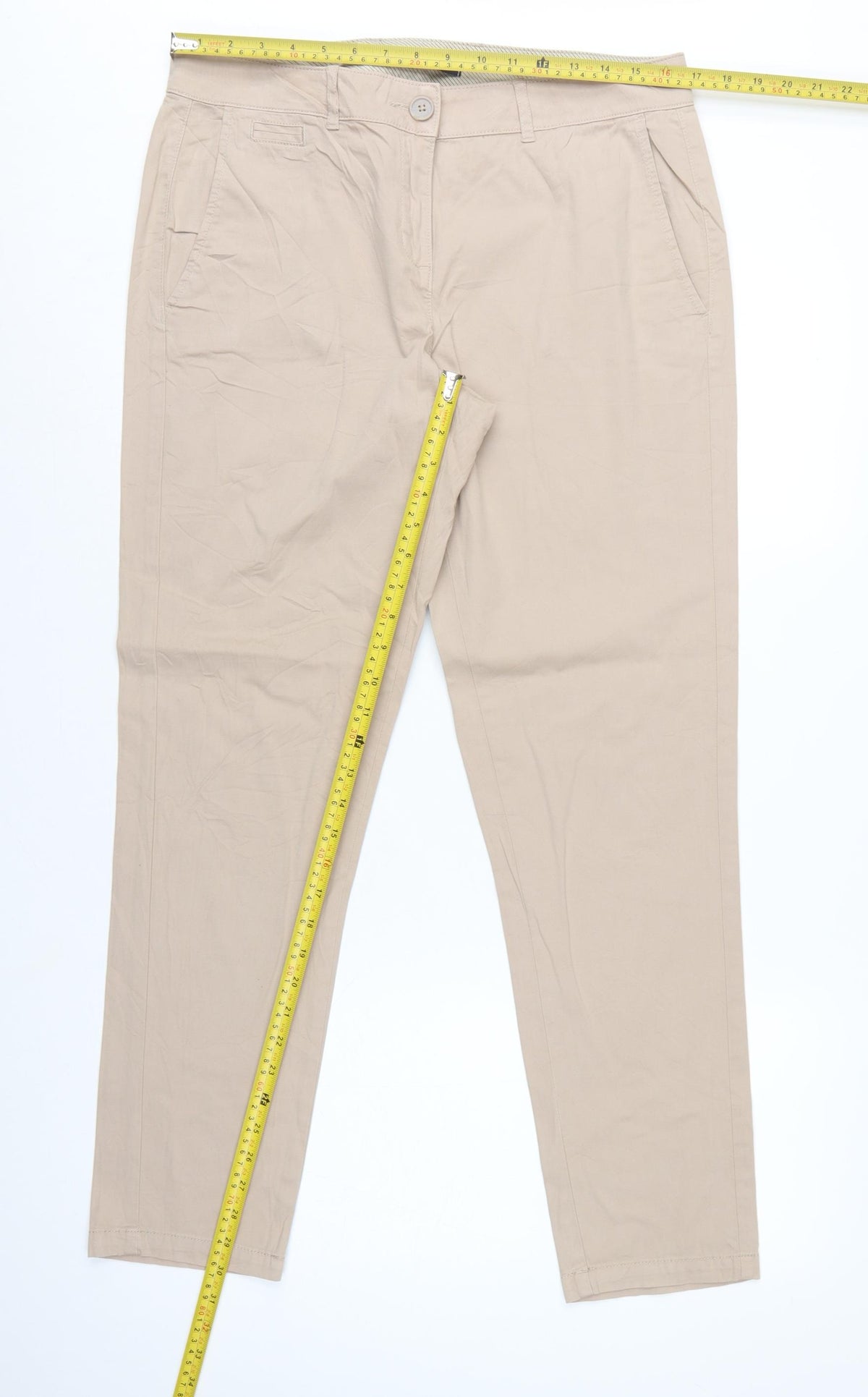 Marks and Spencer Women Beige UK 12 Cotton Stretch Tapered Chino Trousers