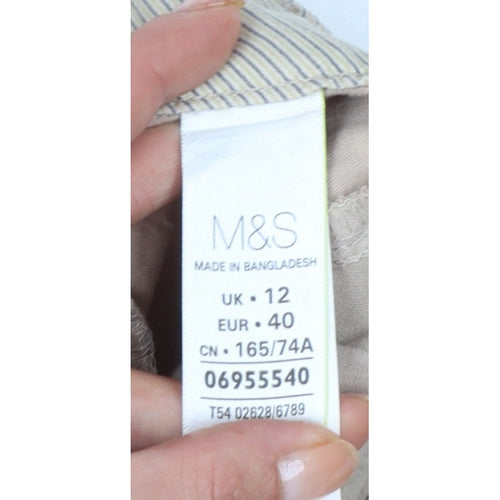 Marks and Spencer Women Beige UK 12 Cotton Stretch Tapered Chino Trousers