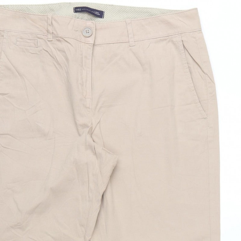 Marks and Spencer Women Beige UK 12 Cotton Stretch Tapered Chino Trousers