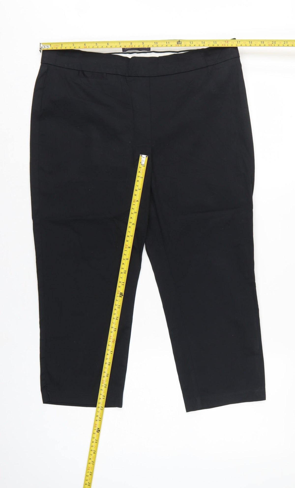 Marks and Spencer Women’s Black UK 14 Short Tapered Cotton Dress Trousers