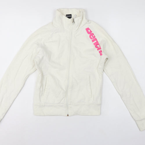 Bench Women’s White Pink Logo Full Zip Sweatshirt XS High Neck