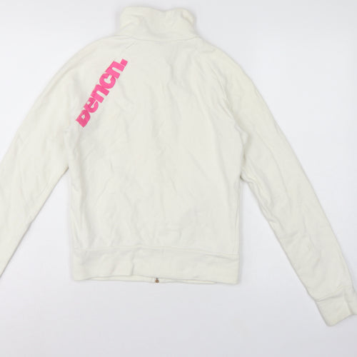 Bench Women’s White Pink Logo Full Zip Sweatshirt XS High Neck