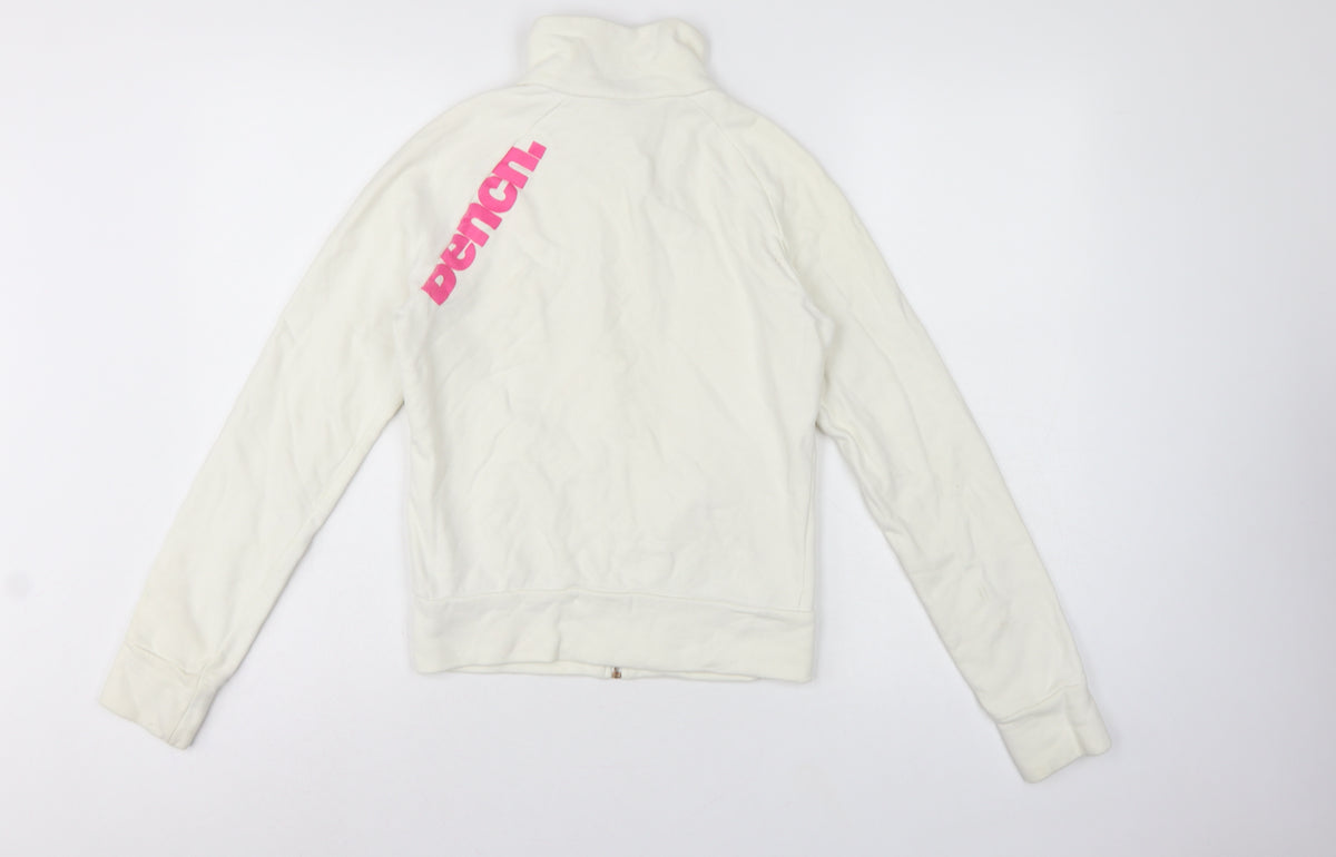 Bench Women’s White Pink Logo Full Zip Sweatshirt XS High Neck