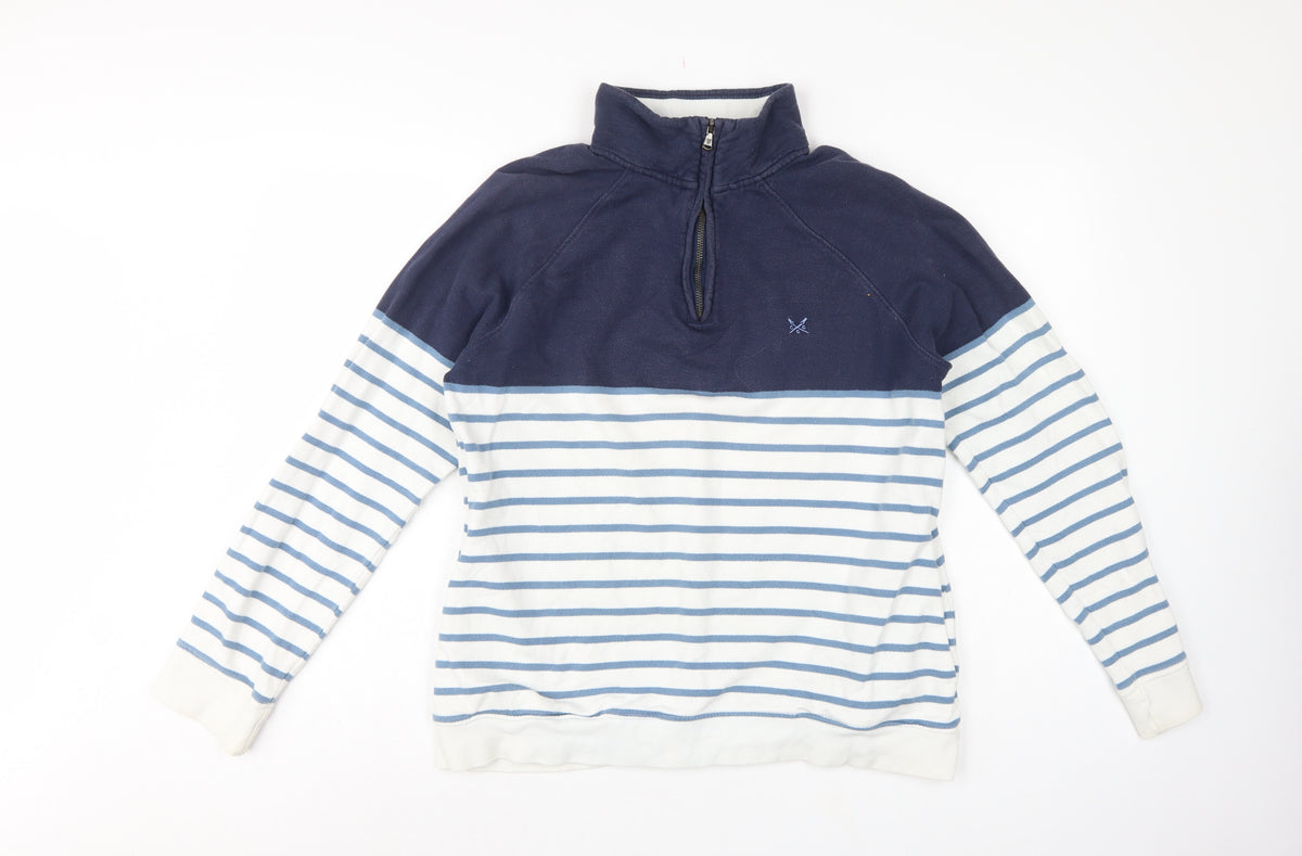 Crew Clothing Company Women’s Blue Striped 1/4 Zip Sweatshirt UK 14