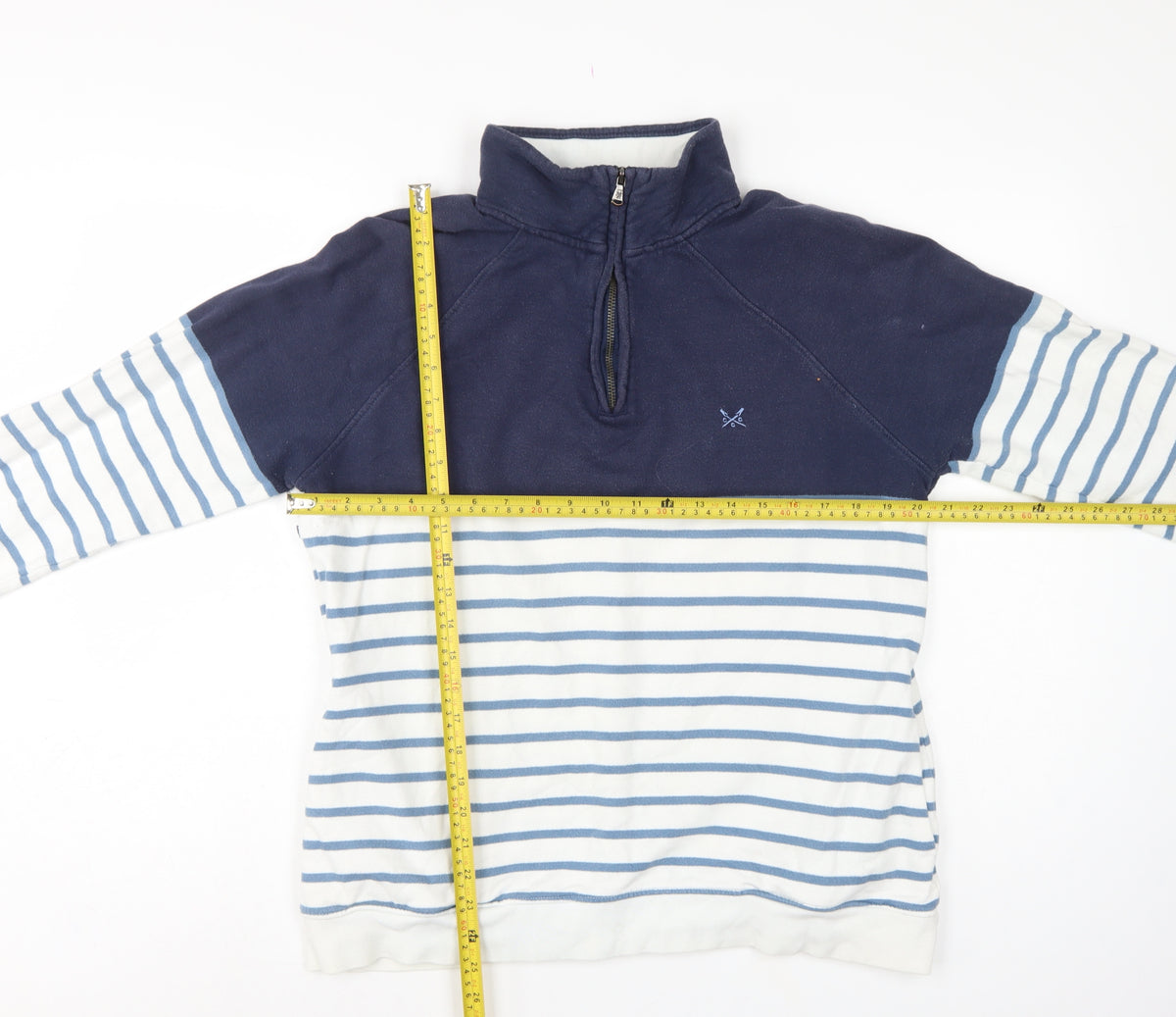 Crew Clothing Company Women’s Blue Striped 1/4 Zip Sweatshirt UK 14