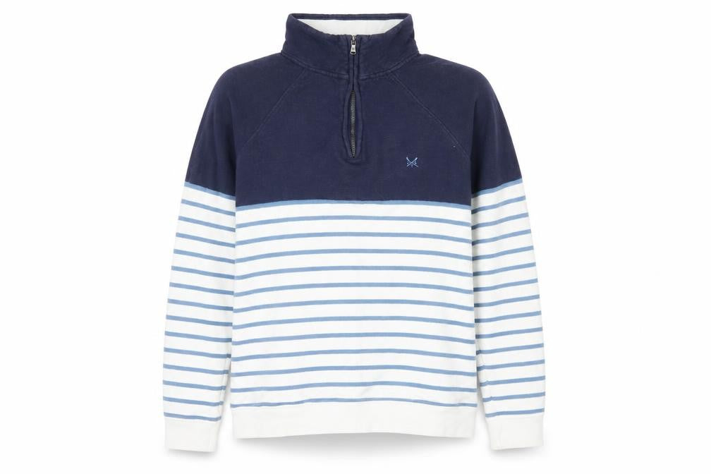 Crew Clothing Company Women’s Blue Striped 1/4 Zip Sweatshirt UK 14