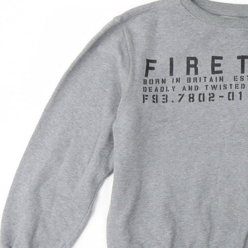 Firetrap Men’s Grey L Graphic Print Crew Neck Pullover Sweatshirt