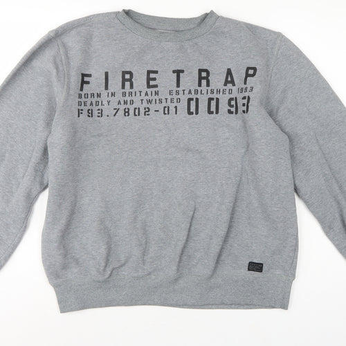 Firetrap Men’s Grey L Graphic Print Crew Neck Pullover Sweatshirt