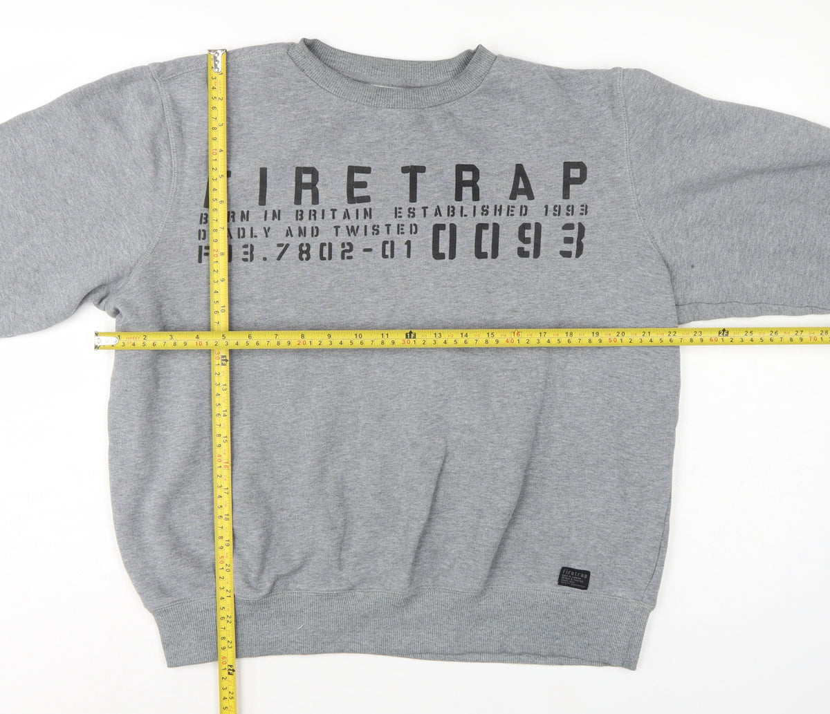 Firetrap Men’s Grey L Graphic Print Crew Neck Pullover Sweatshirt