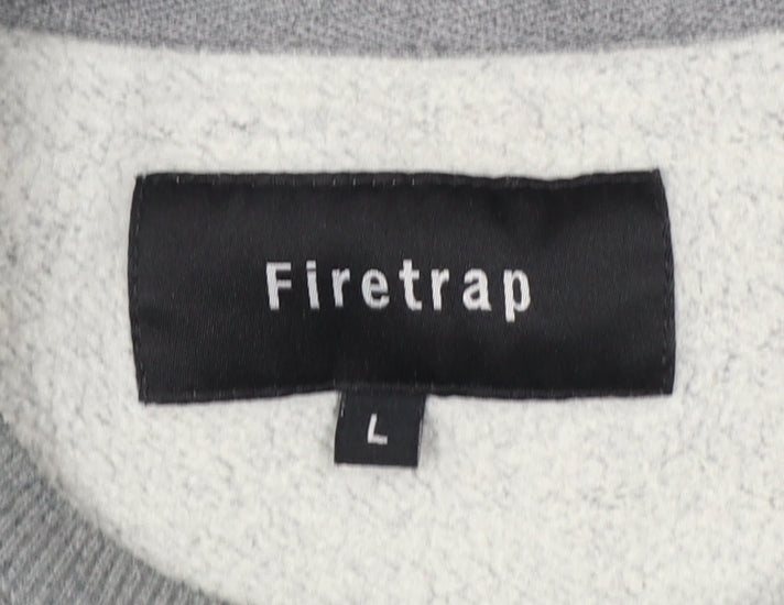 Firetrap Men’s Grey L Graphic Print Crew Neck Pullover Sweatshirt