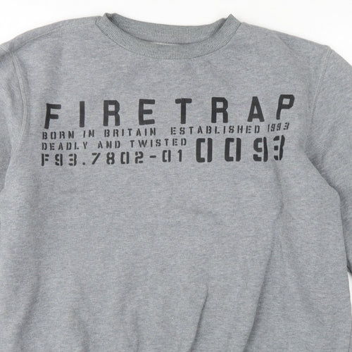 Firetrap Men’s Grey L Graphic Print Crew Neck Pullover Sweatshirt