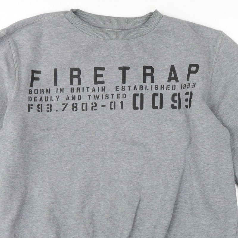 Firetrap Men’s Grey L Graphic Print Crew Neck Pullover Sweatshirt