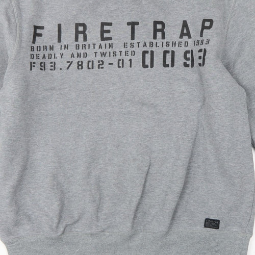Firetrap Men’s Grey L Graphic Print Crew Neck Pullover Sweatshirt