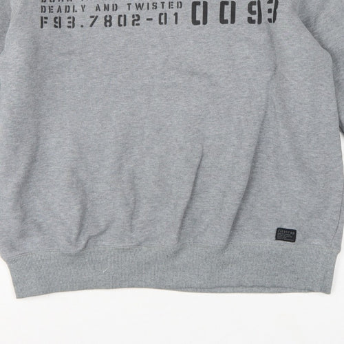 Firetrap Men’s Grey L Graphic Print Crew Neck Pullover Sweatshirt