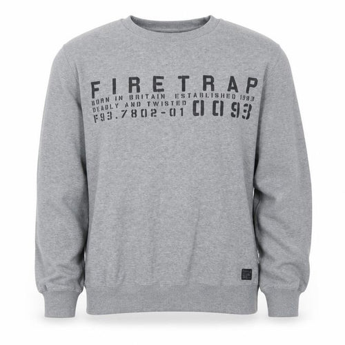 Firetrap Men’s Grey L Graphic Print Crew Neck Pullover Sweatshirt