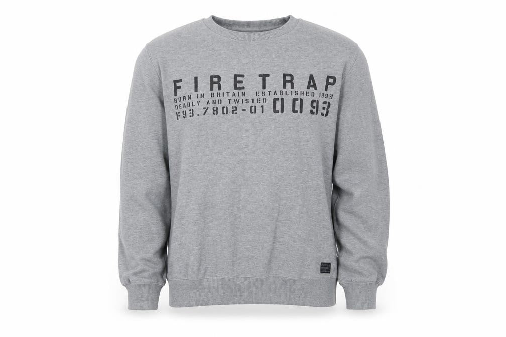 Firetrap Men’s Grey L Graphic Print Crew Neck Pullover Sweatshirt