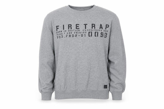Firetrap Men’s Grey L Graphic Print Crew Neck Pullover Sweatshirt