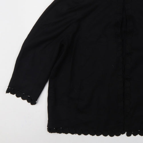 Jaeger Women’s Black Wool Blend UK 16 Collarless Button Jacket