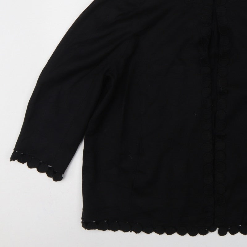 Jaeger Women’s Black Wool Blend UK 16 Collarless Button Jacket