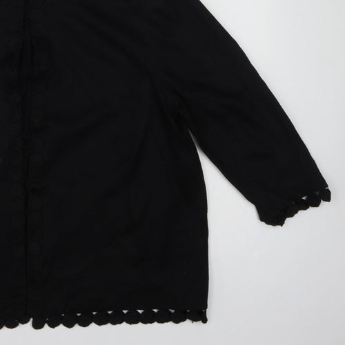 Jaeger Women’s Black Wool Blend UK 16 Collarless Button Jacket