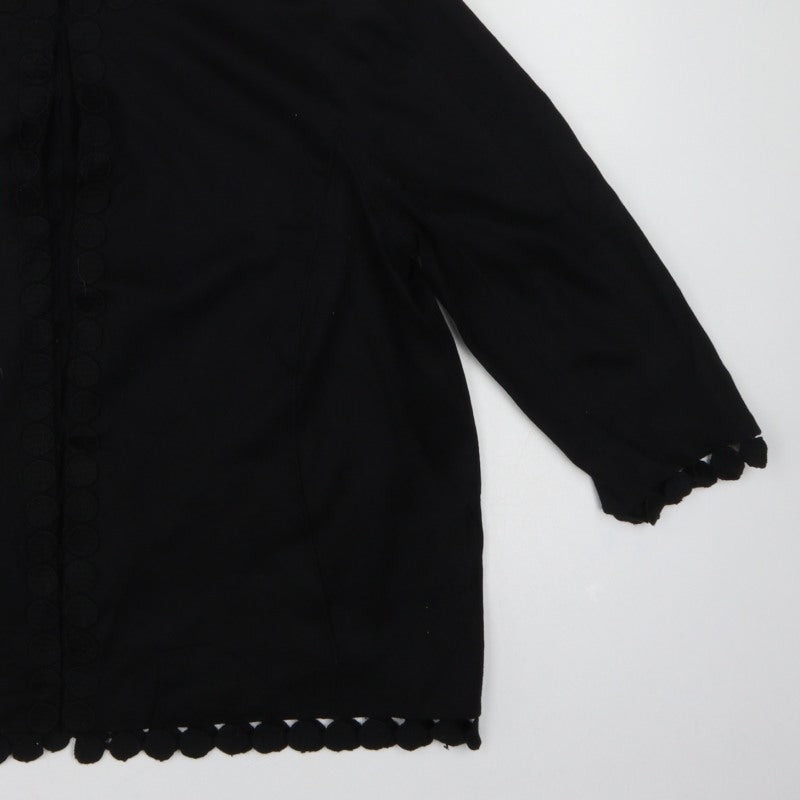 Jaeger Women’s Black Wool Blend UK 16 Collarless Button Jacket
