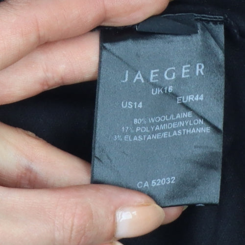 Jaeger Women’s Black Wool Blend UK 16 Collarless Button Jacket