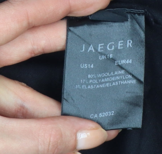 Jaeger Women’s Black Wool Blend UK 16 Collarless Button Jacket