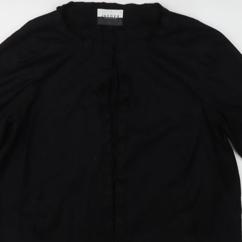 Jaeger Women’s Black Wool Blend UK 16 Collarless Button Jacket