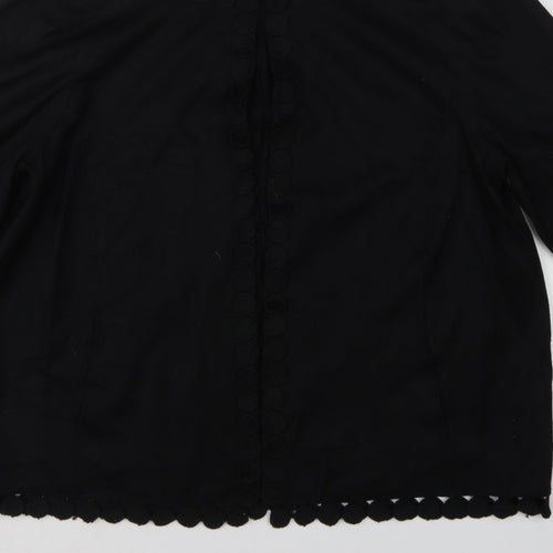 Jaeger Women’s Black Wool Blend UK 16 Collarless Button Jacket
