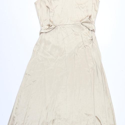 H&M Women Ivory UK 10 Long A-Line Sleeveless Belted Occasion Dress
