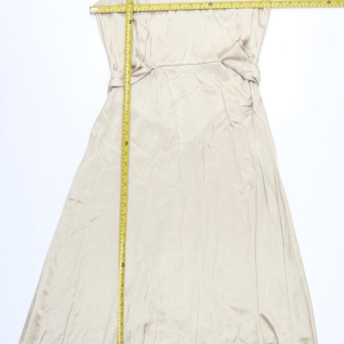 H&M Women Ivory UK 10 Long A-Line Sleeveless Belted Occasion Dress
