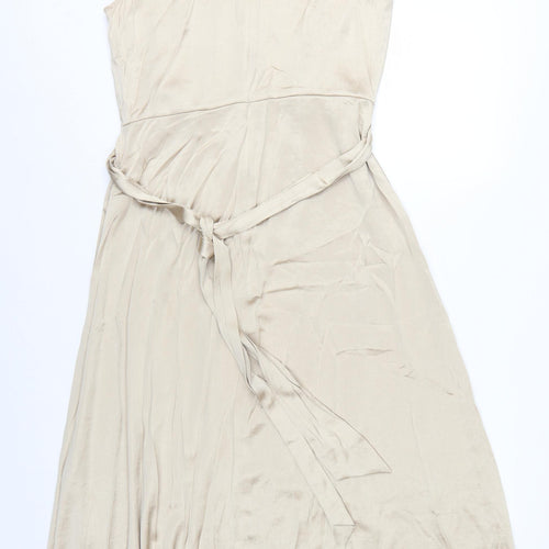H&M Women Ivory UK 10 Long A-Line Sleeveless Belted Occasion Dress